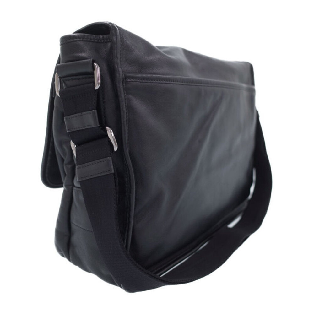 Prada double leather flap closure Black pushlock messenger bag